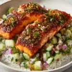 Bang Bang Salmon with Avocado Cucumber Salsa Recipe