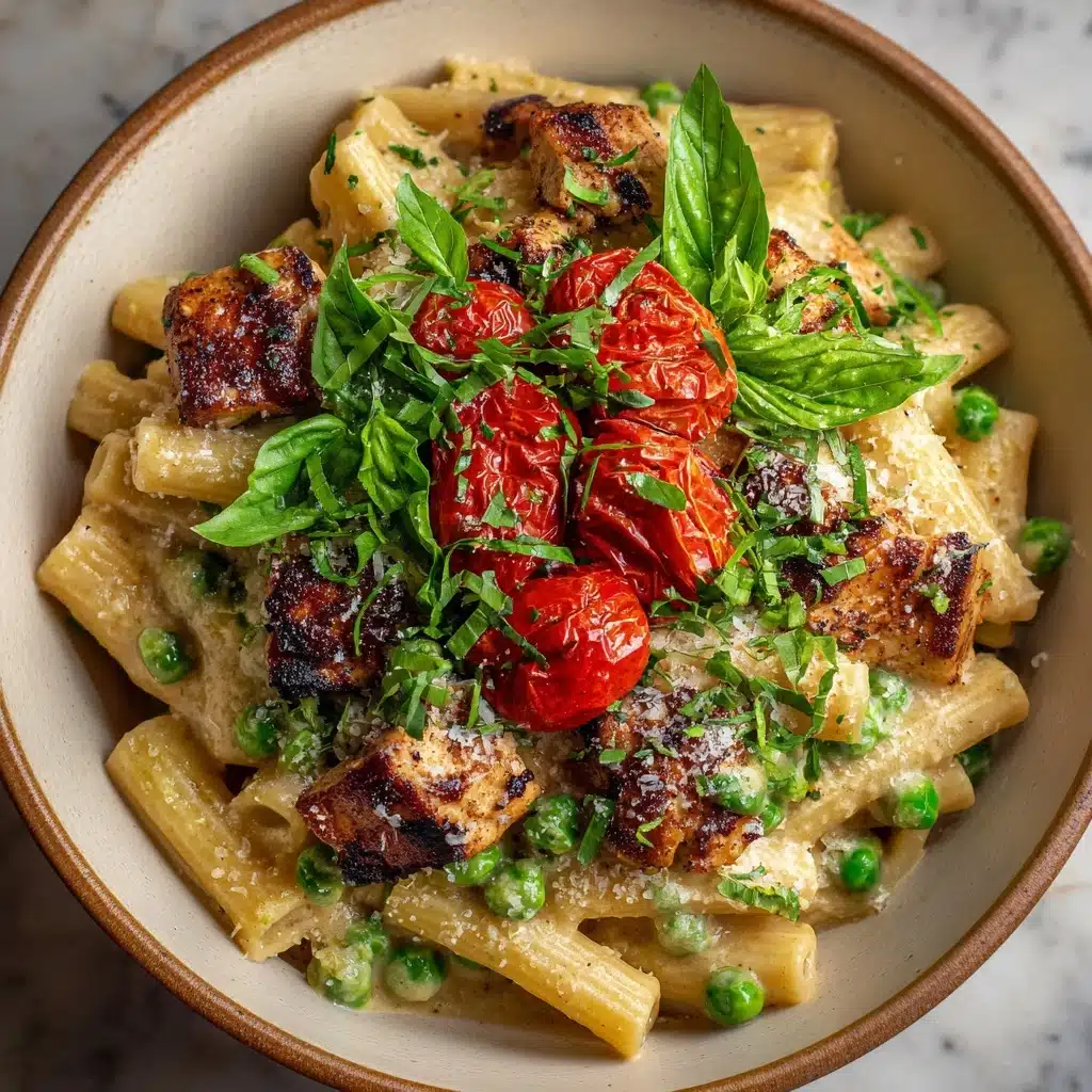 Creamy Chicken and Pea Carbonara Pasta Recipe - Recipe Image