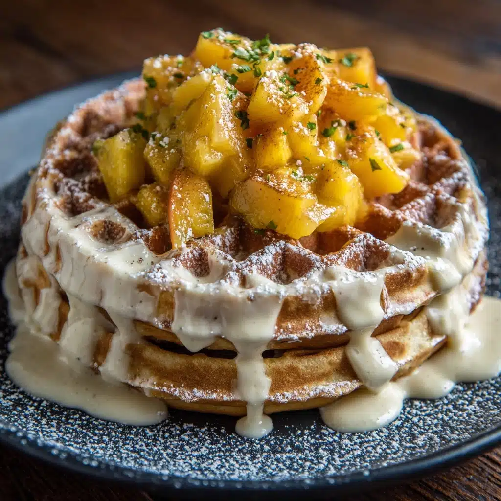Churro Waffles with Peaches & Cream Sauce Recipe - Recipe Image