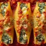 Shrimp and Spinach Stuffed Pasta Rolls with Roasted Red Pepper Cream Recipe
