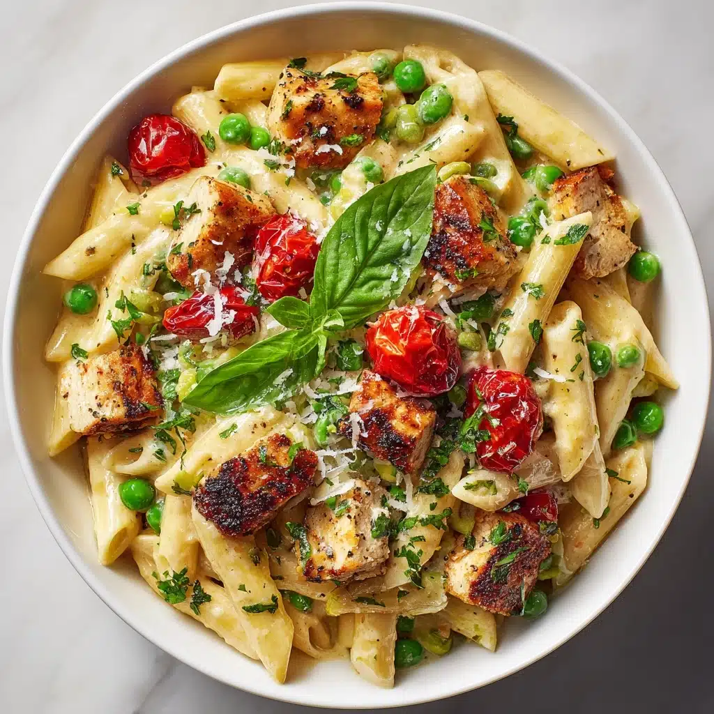Creamy Chicken and Pea Carbonara Pasta Recipe - Recipe Image