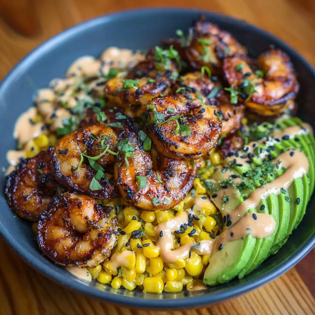 Grilled Shrimp Bowl with Avocado, Corn Salsa & Creamy Sauce Recipe