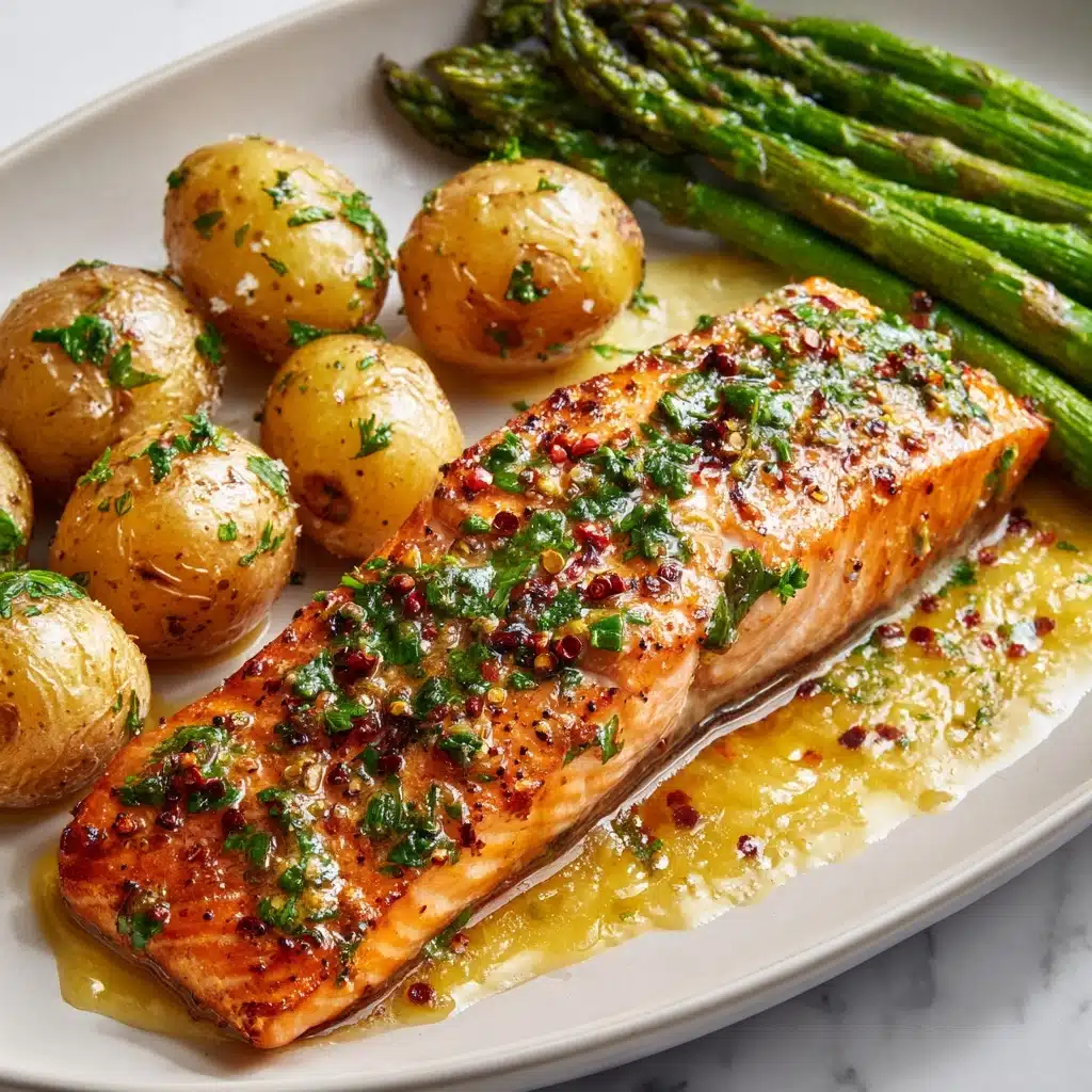 Spiced Salmon with Cheesy Asparagus & Garlic Herb Potatoes Recipe - Recipe Image