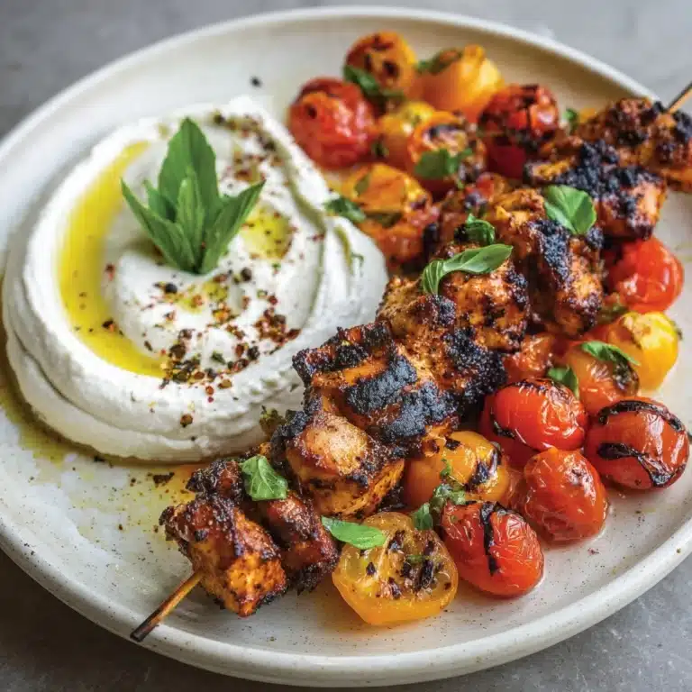 Basil and Garlic Grilled Chicken Skewers with Garlicky Whipped Ricotta Recipe