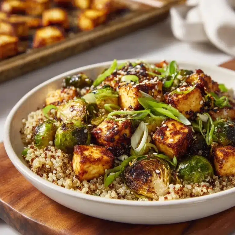 Roasted Brussels Sprouts and Crispy Tofu with Honey-Sesame Glaze Recipe
