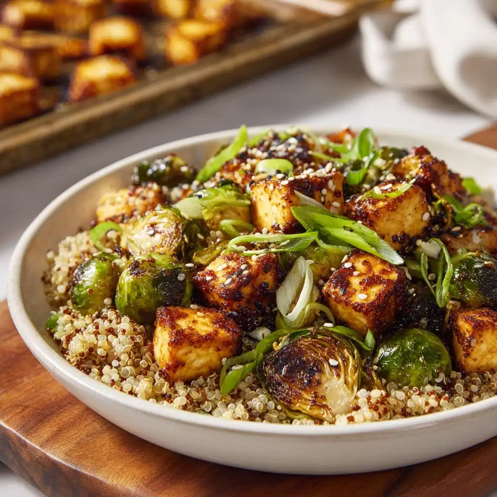 Roasted Brussels Sprouts and Crispy Tofu with Honey-Sesame Glaze Recipe