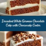 White German Chocolate Cake with a Cheesecake Center Recipe