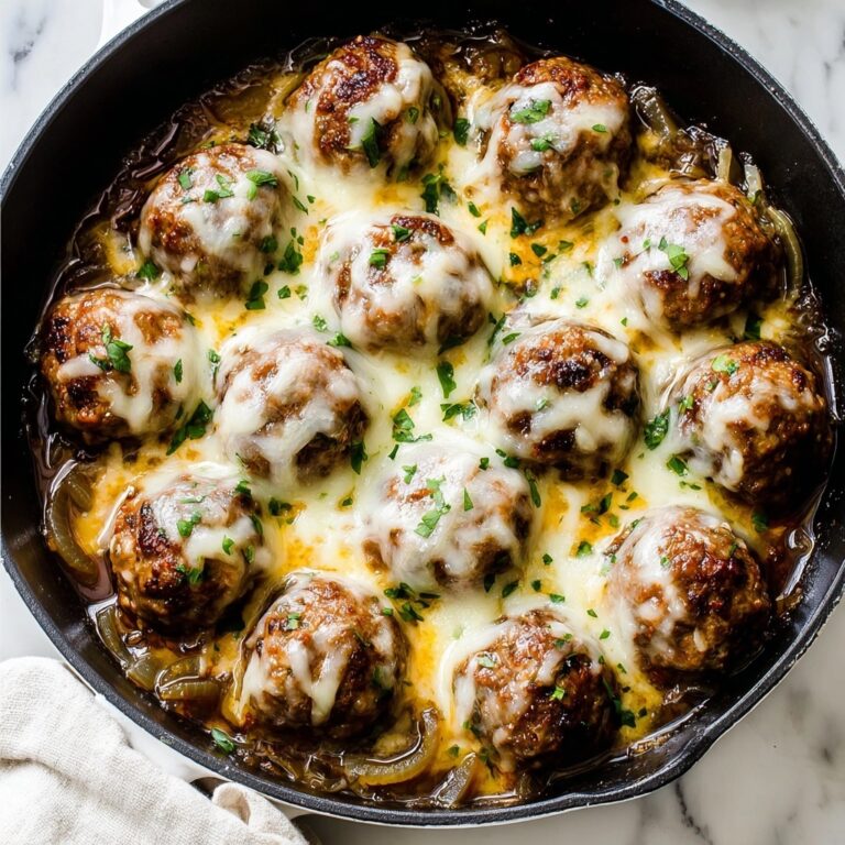 French Onion Chicken Meatballs with Melted Gruyère Recipe