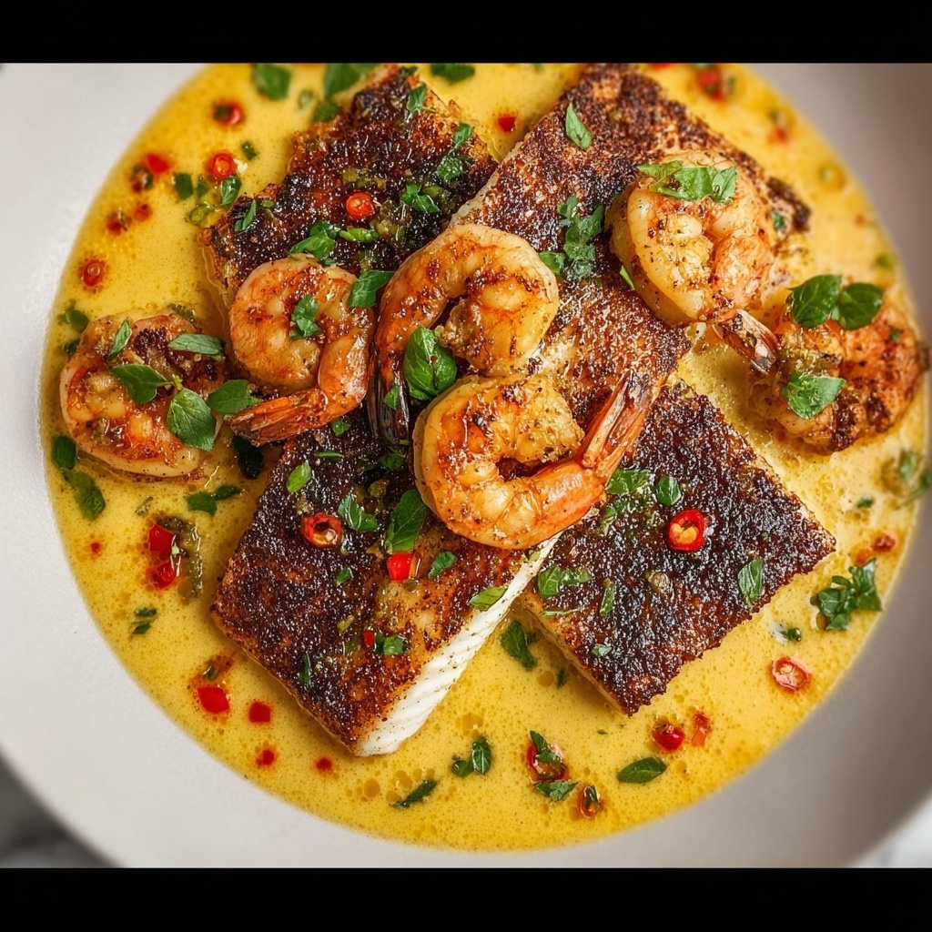 Cajun Red Snapper and Shrimp Grits with Creamy Sauce Recipe - Recipe Image