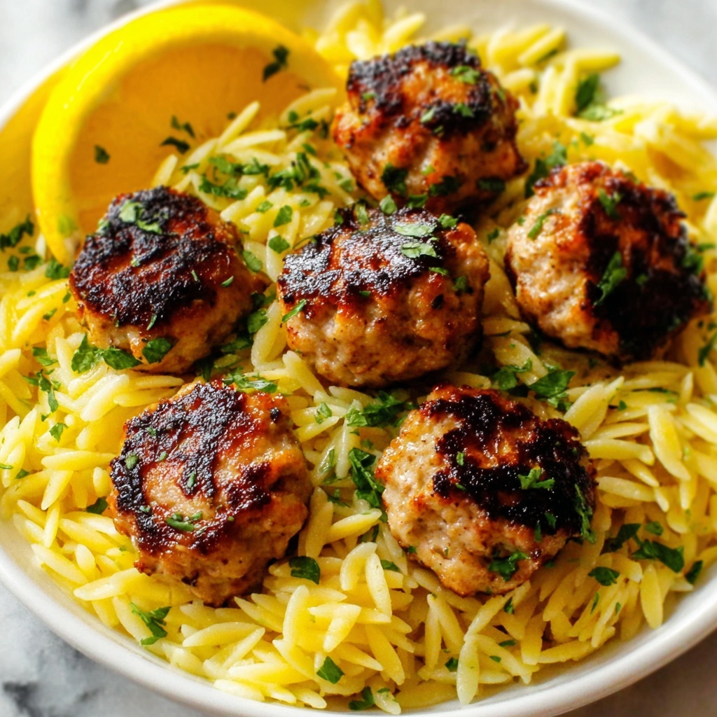 Greek Chicken Meatballs with Lemon Orzo Recipe - Recipe Image