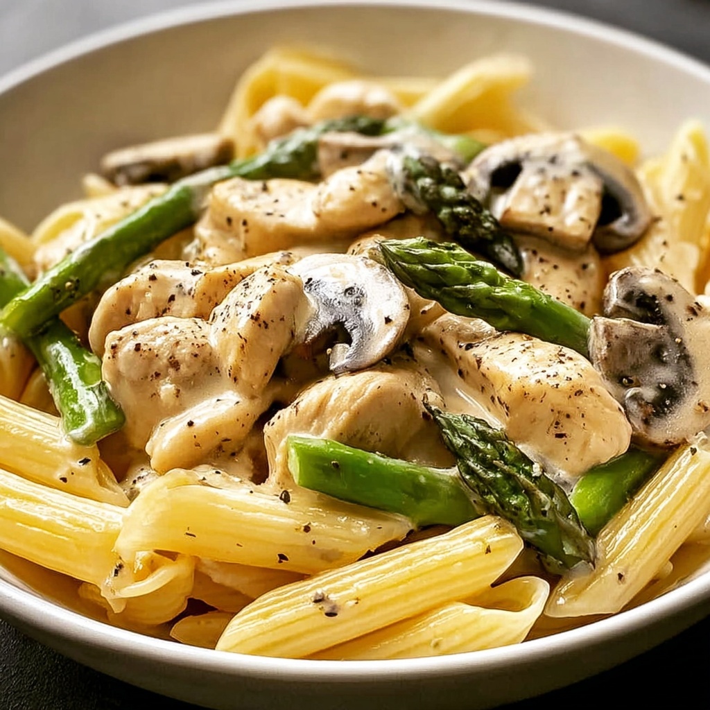 Creamy Mushroom and Asparagus Chicken Penne Recipe - Recipe Image