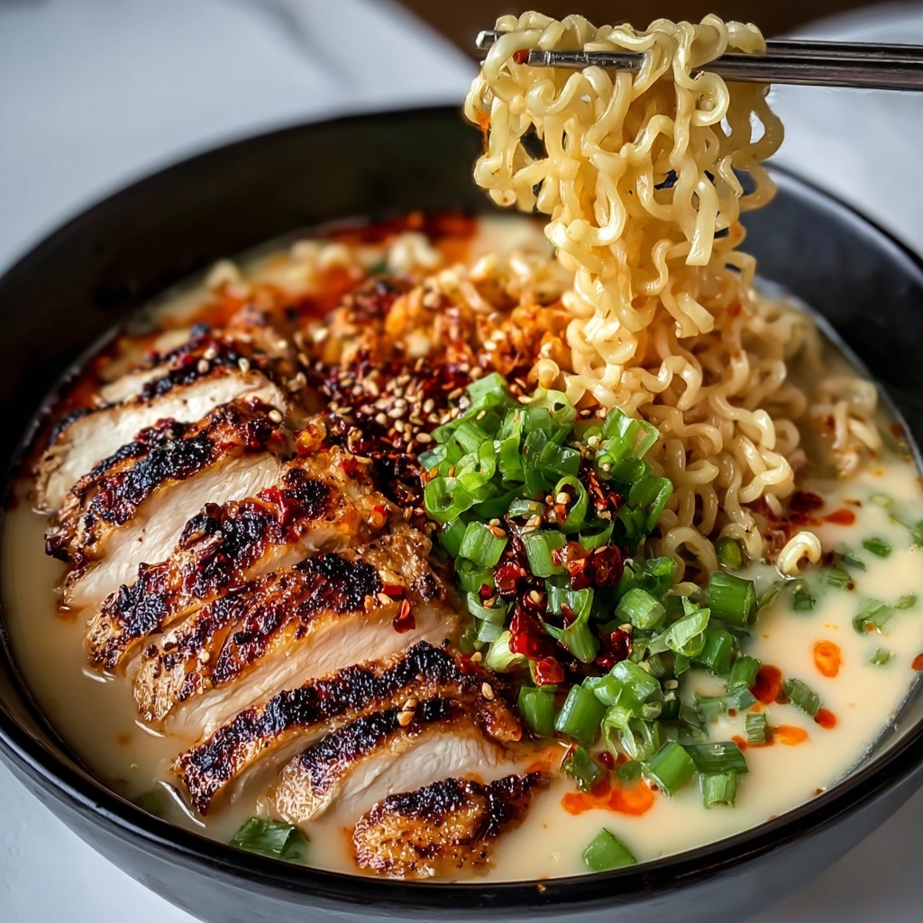 Fiery Chicken Ramen with Creamy Garlic Sauce Recipe - Recipe Image