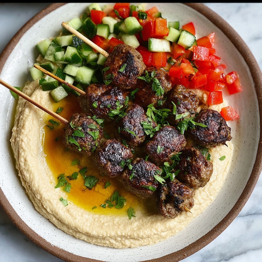Beef Kefta with Hummus and Fresh Tomato Cucumber Salad Recipe - Recipe Image