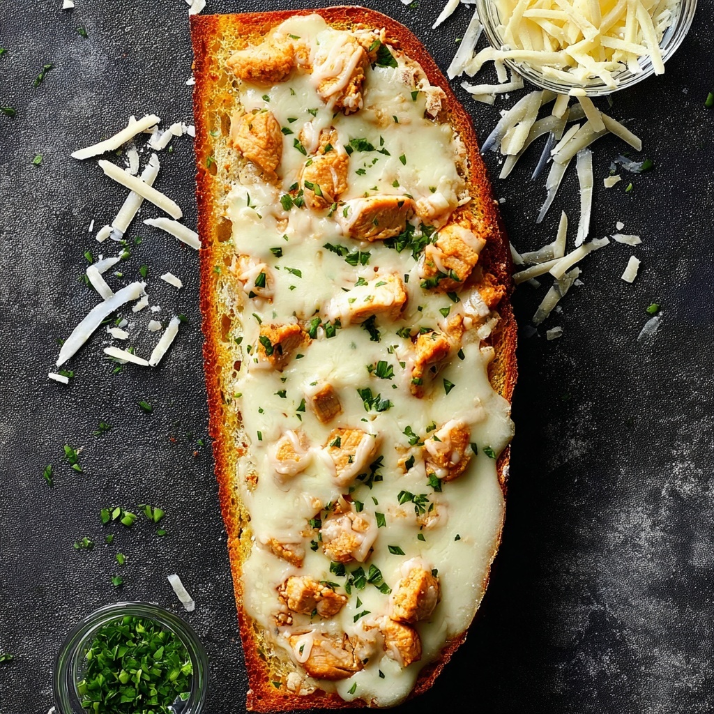 Creamy Chicken Alfredo Garlic Bread Recipe - Recipe Image
