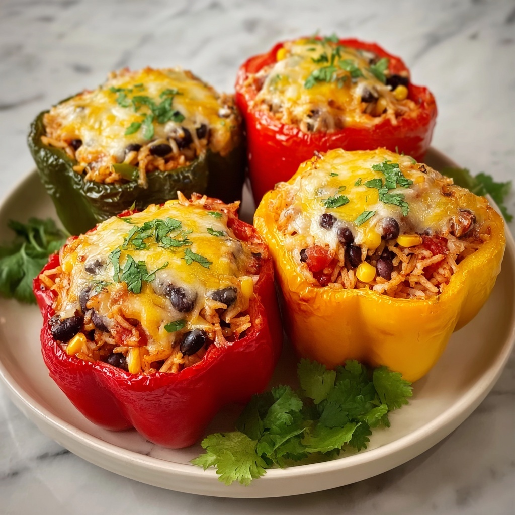 Vegetarian Stuffed Bell Peppers with Rice, Black Beans, Corn, and Cheese Recipe - Recipe Image