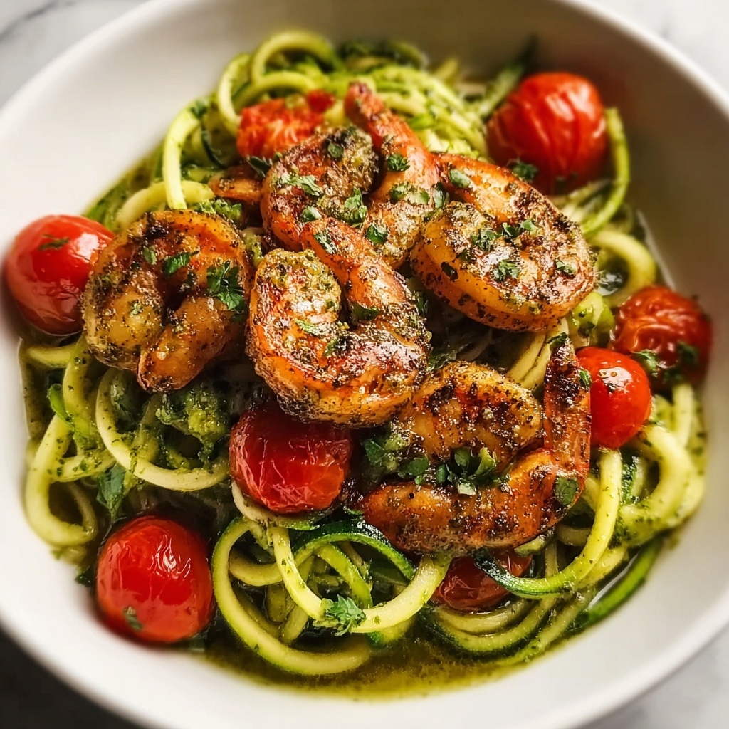 Zucchini Noodles with Pesto and Shrimp Recipe - Recipe Image