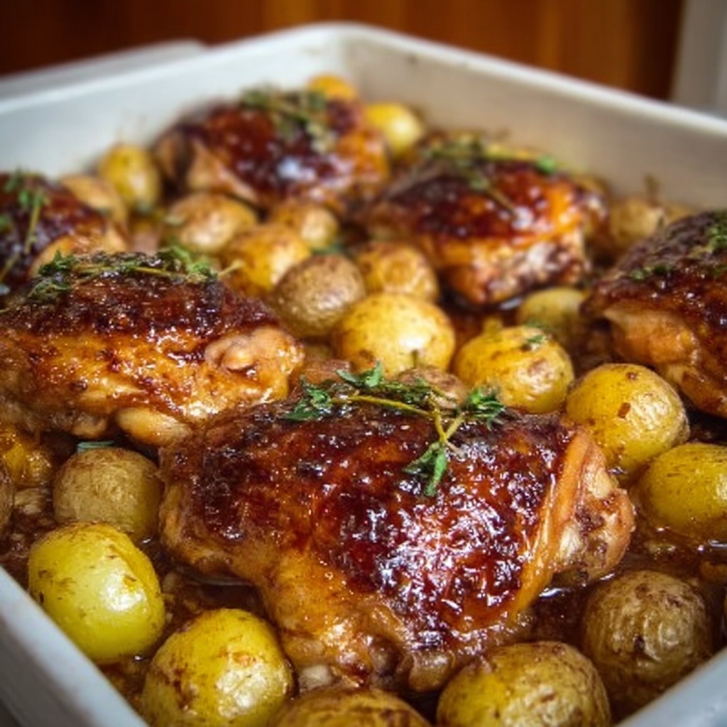 One Pan Honey Garlic Chicken with Potatoes Recipe - Recipe Image