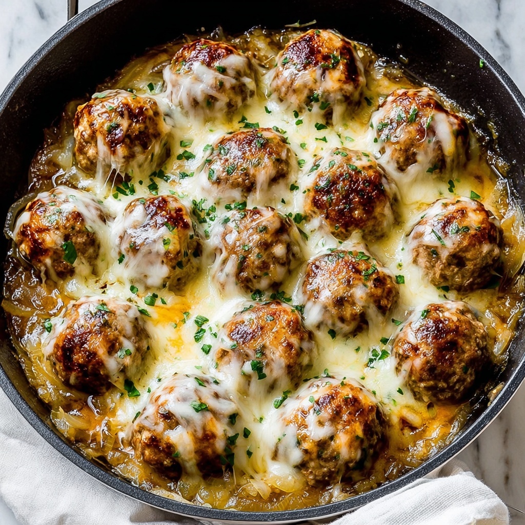 French Onion Chicken Meatballs with Melted Gruyère Recipe - Recipe Image