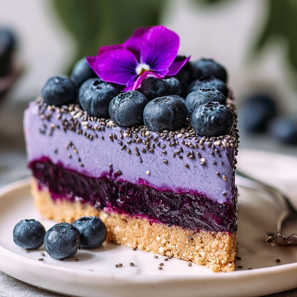 No-Bake Plant-Based Vegan Blueberry Chia Seed Pie Recipe - Recipe Image