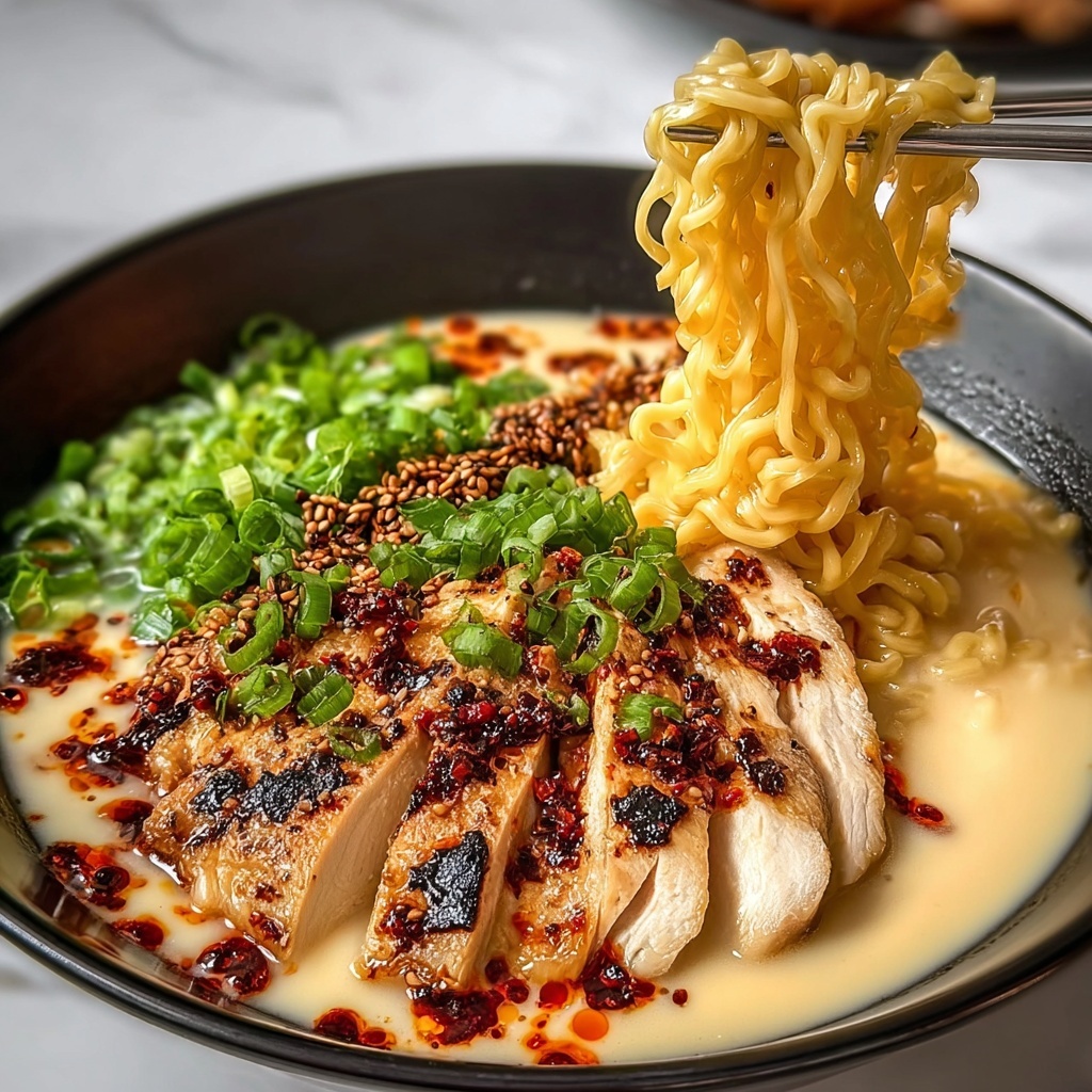 Fiery Chicken Ramen with Creamy Garlic Sauce Recipe - Recipe Image