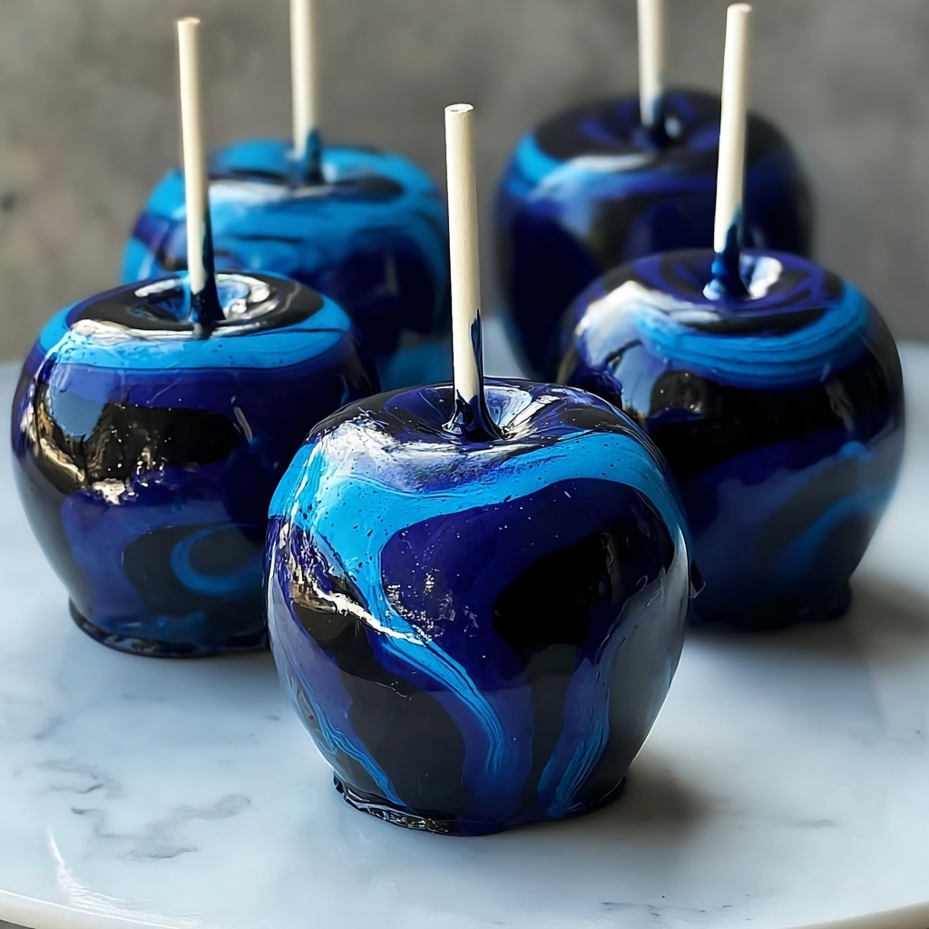 Spooky Black Swirl Candy Apples Recipe - Recipe Image