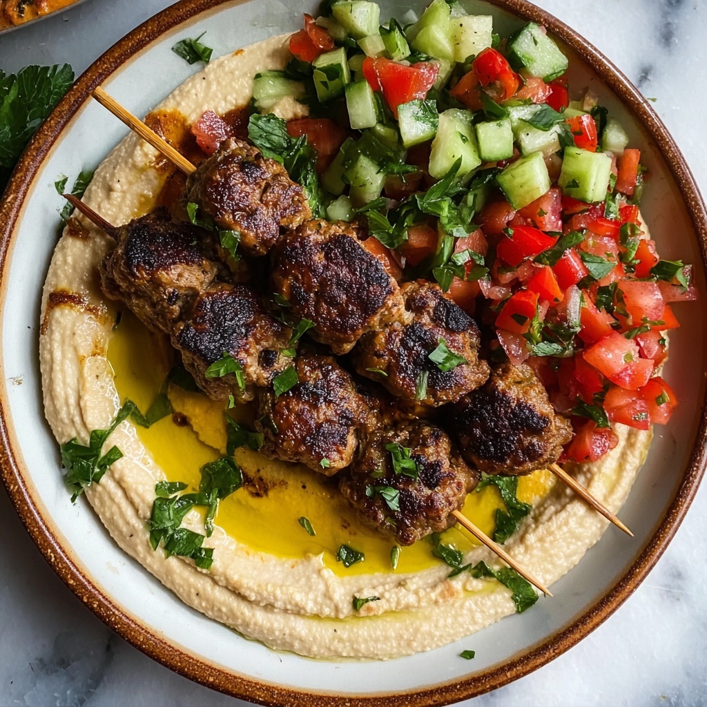 Beef Kefta with Hummus and Fresh Tomato Cucumber Salad Recipe - Recipe Image