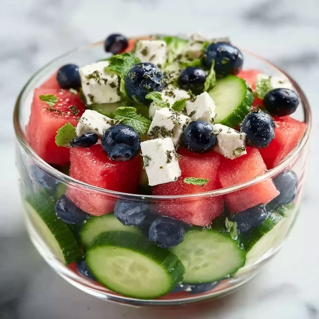 Watermelon Feta Salad with Cucumber and Blueberries Recipe - Recipe Image