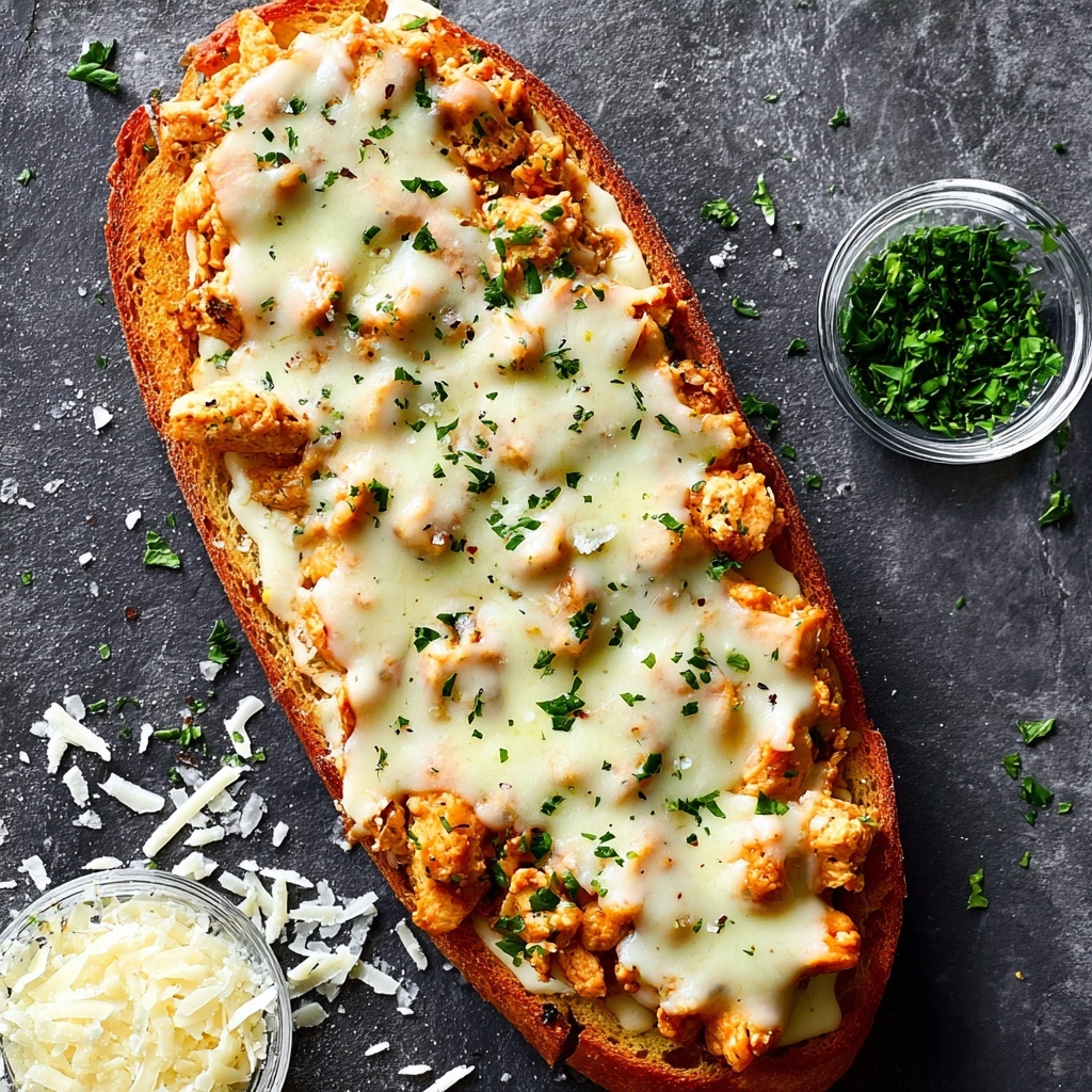 Creamy Chicken Alfredo Garlic Bread Recipe - Recipe Image