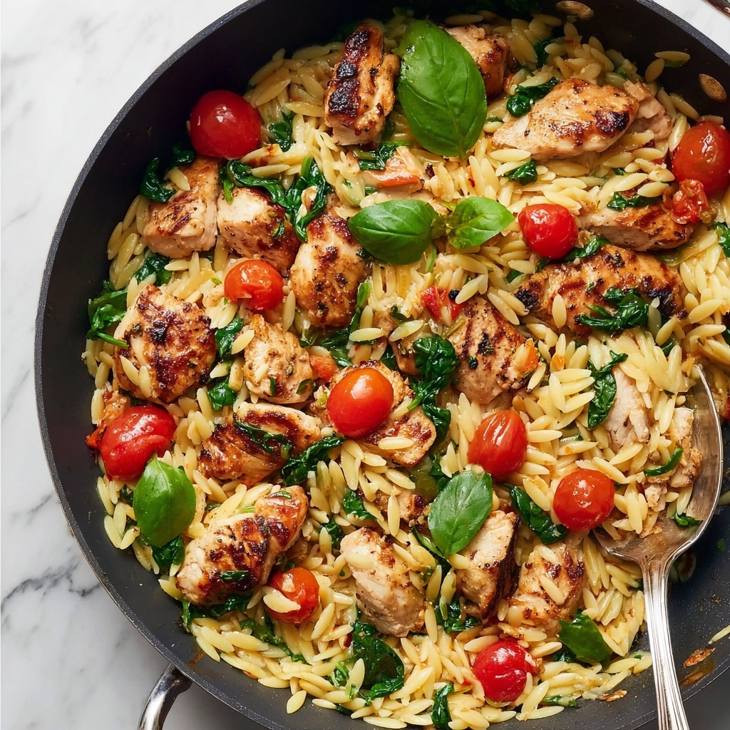 Creamy Chicken Orzo with Cherry Tomatoes and Spinach Recipe - Recipe Image