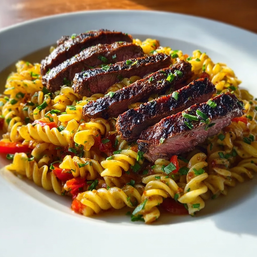 Sticky Honey Garlic Steak and Rotini Recipe - Recipe Image