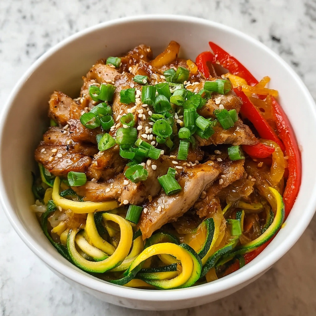 Garlic Chicken Zucchini Noodles Stir Fry Recipe - Recipe Image