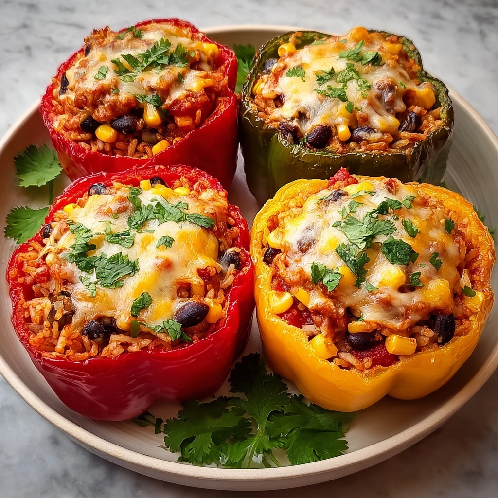 Vegetarian Stuffed Bell Peppers with Rice, Black Beans, Corn, and Cheese Recipe - Recipe Image