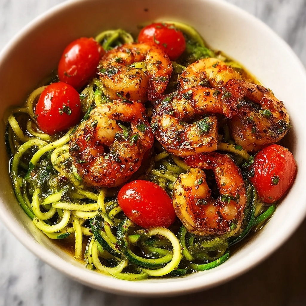 Zucchini Noodles with Pesto and Shrimp Recipe - Recipe Image