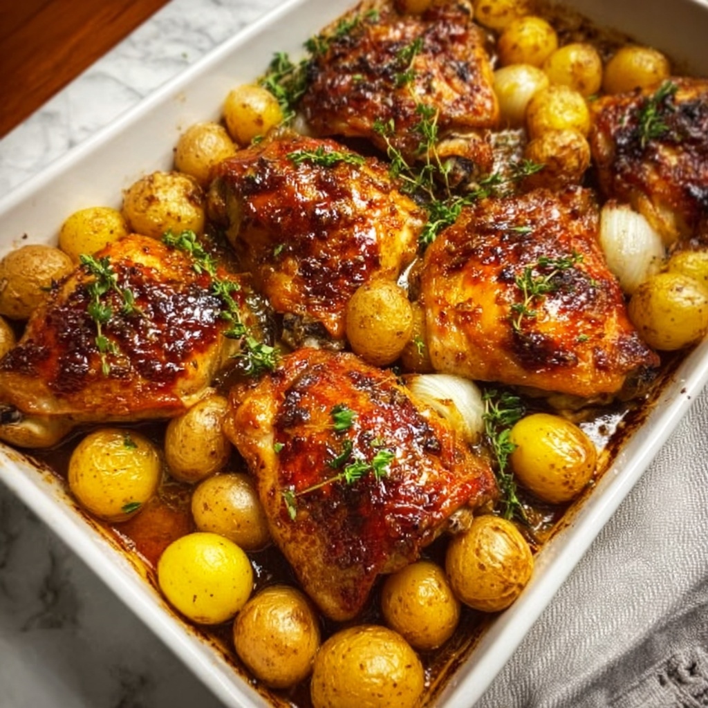 One Pan Honey Garlic Chicken with Potatoes Recipe - Recipe Image