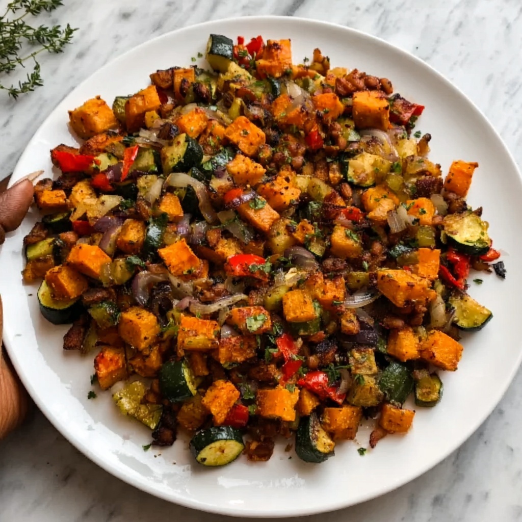 Gluten-Free Breakfast Hash with Sweet Potatoes, Bell Peppers, and Zucchini Recipe - Recipe Image
