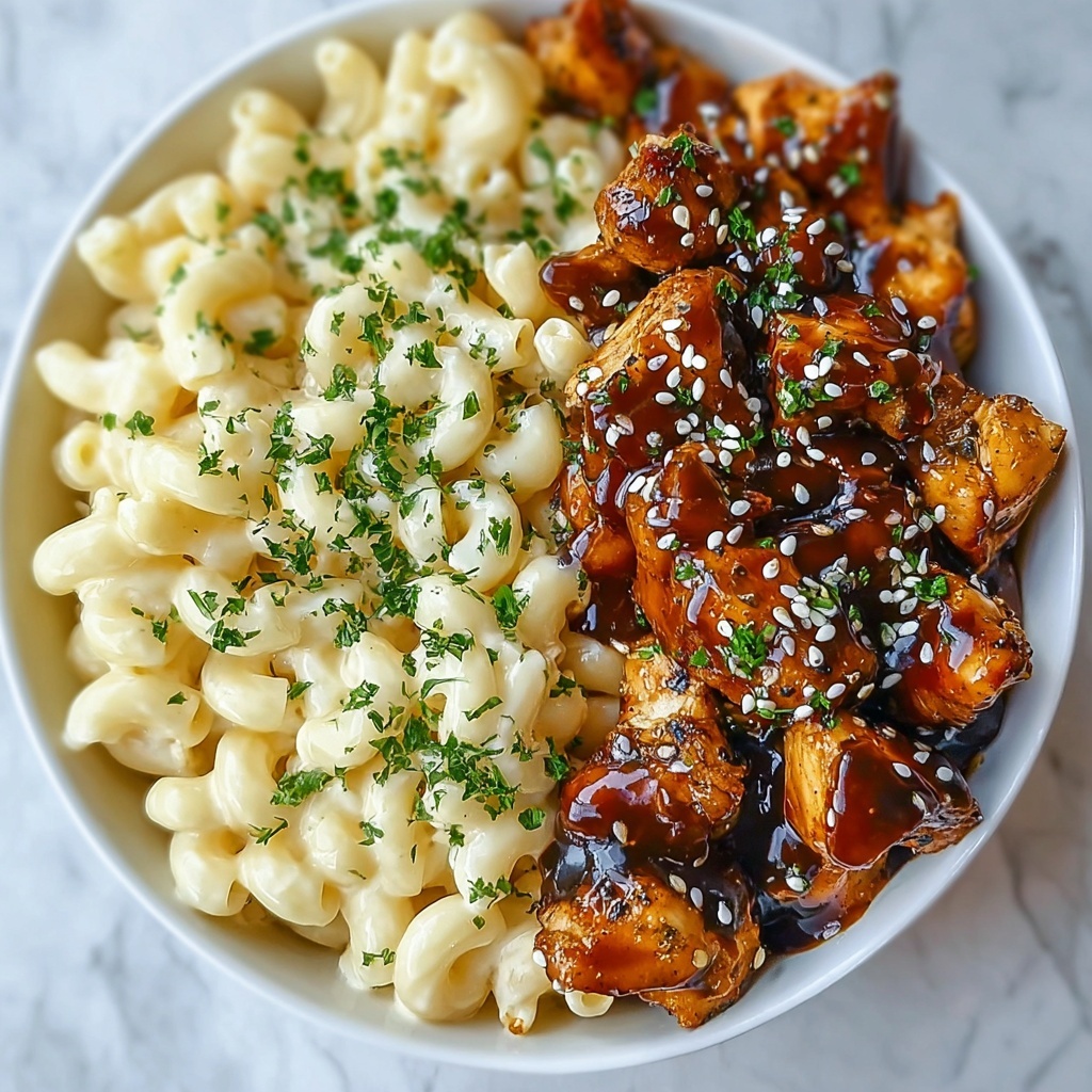 Easy Honey Garlic Chicken with Creamy High-Protein Mac and Cheese Recipe - Recipe Image