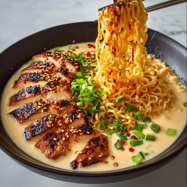 Fiery Chicken Ramen with Creamy Garlic Sauce Recipe