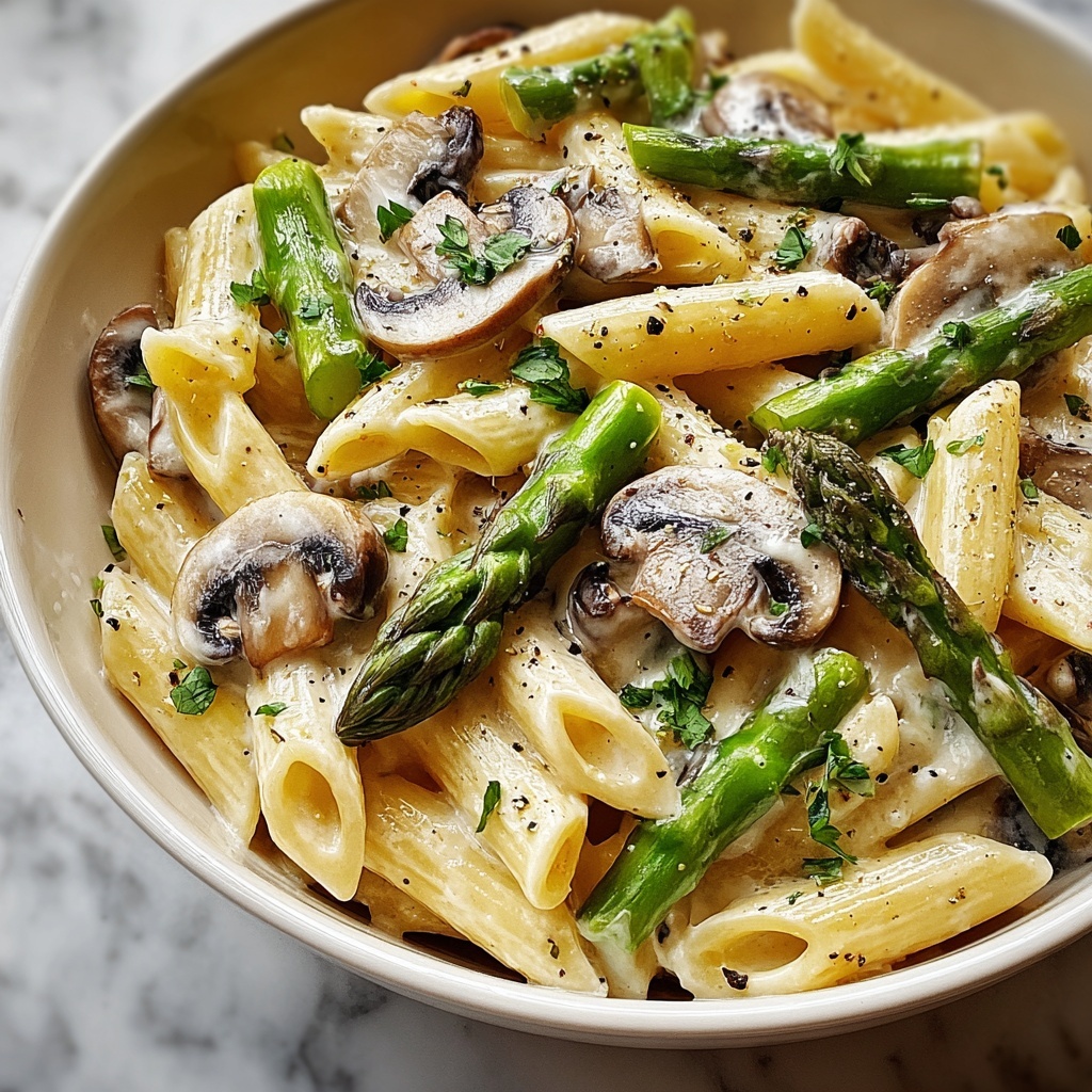 Creamy Mushroom and Asparagus Chicken Penne Recipe - Recipe Image