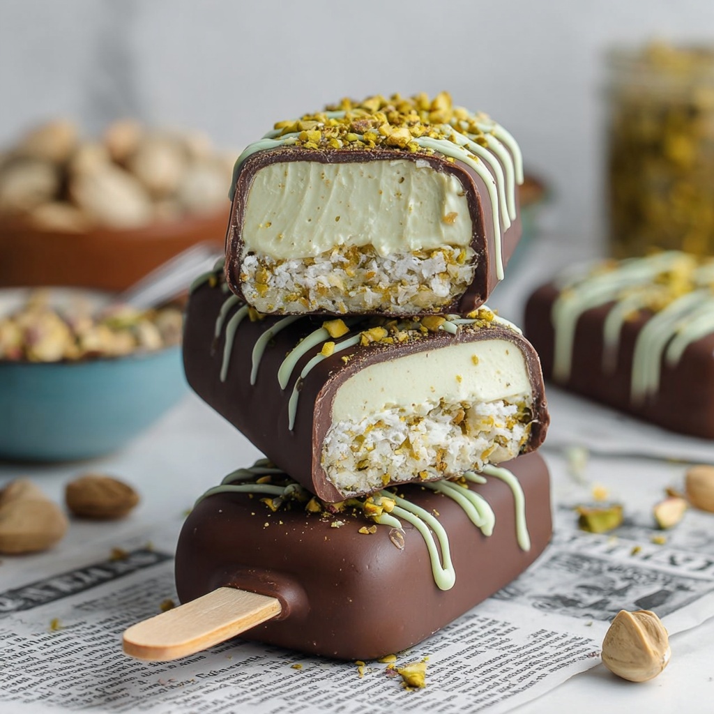 Vegan Dubai Pistachio Chocolate Ice Cream Bars Recipe - Recipe Image