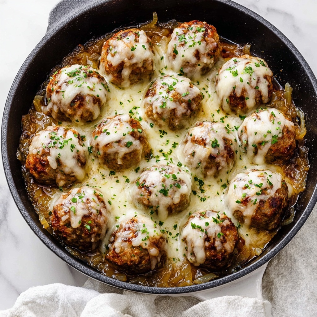 French Onion Chicken Meatballs with Melted Gruyère Recipe - Recipe Image