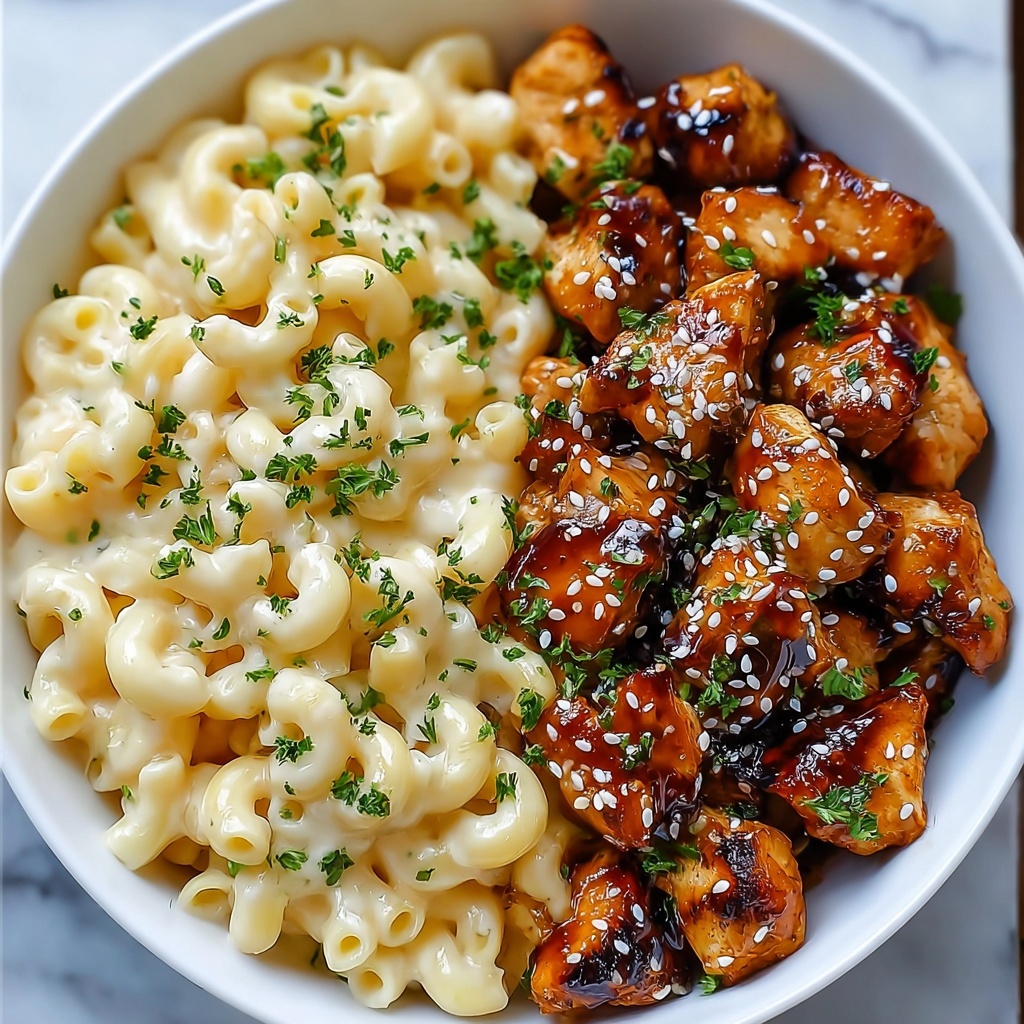 Easy Honey Garlic Chicken with Creamy High-Protein Mac and Cheese Recipe - Recipe Image