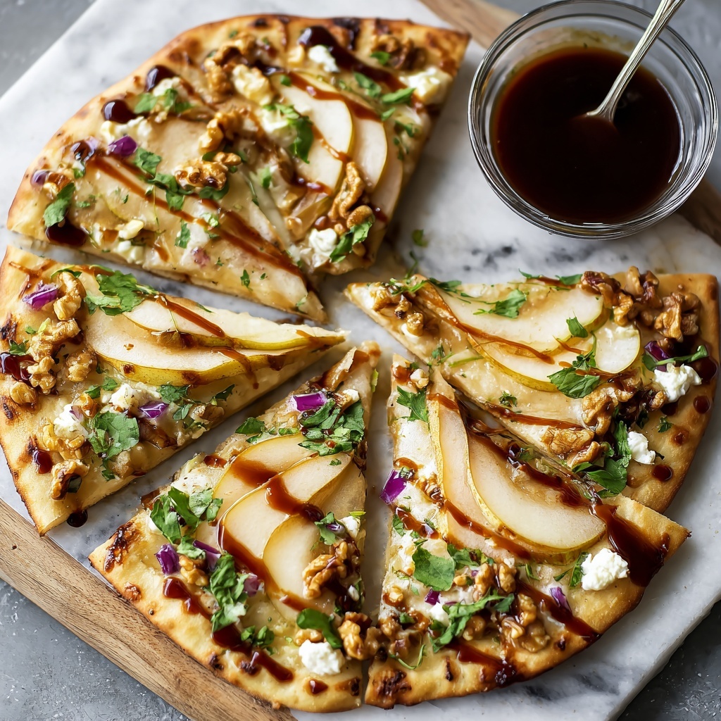 Pear, Walnut & Goat Cheese Flatbread with Honey Drizzle Recipe - Recipe Image
