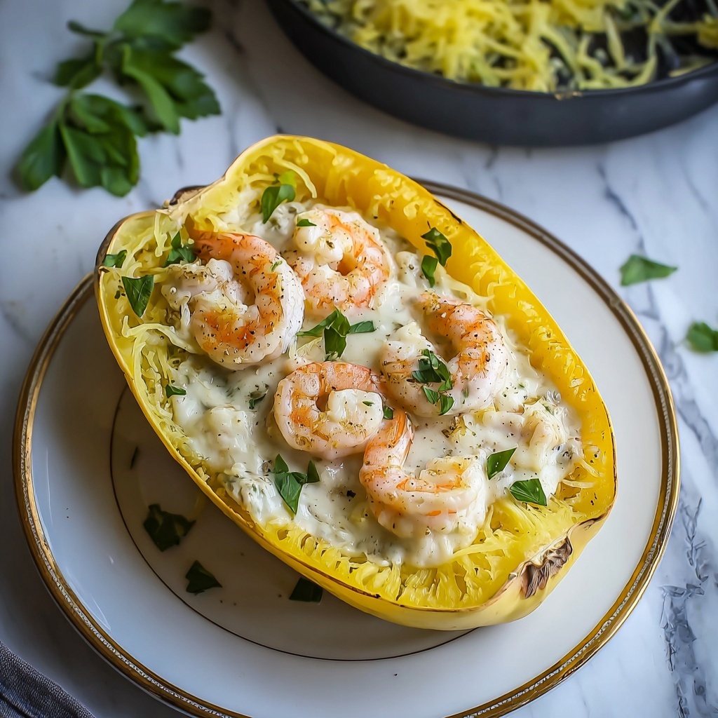 Delicious Spaghetti Squash Shrimp Alfredo for Guilt-Free Indulgence Recipe - Recipe Image