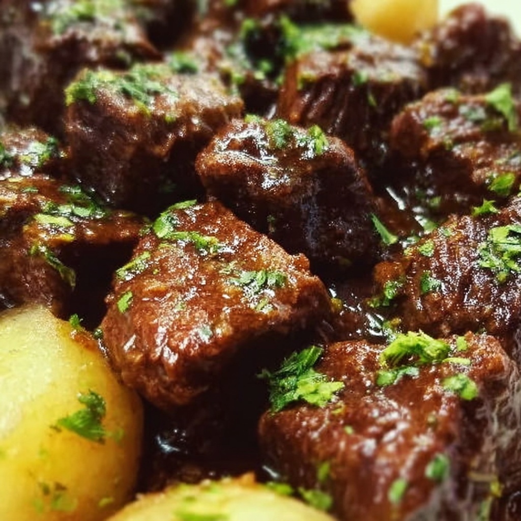 Slow Cooker Garlic Butter Beef Bites & Potatoes Recipe - Recipe Image