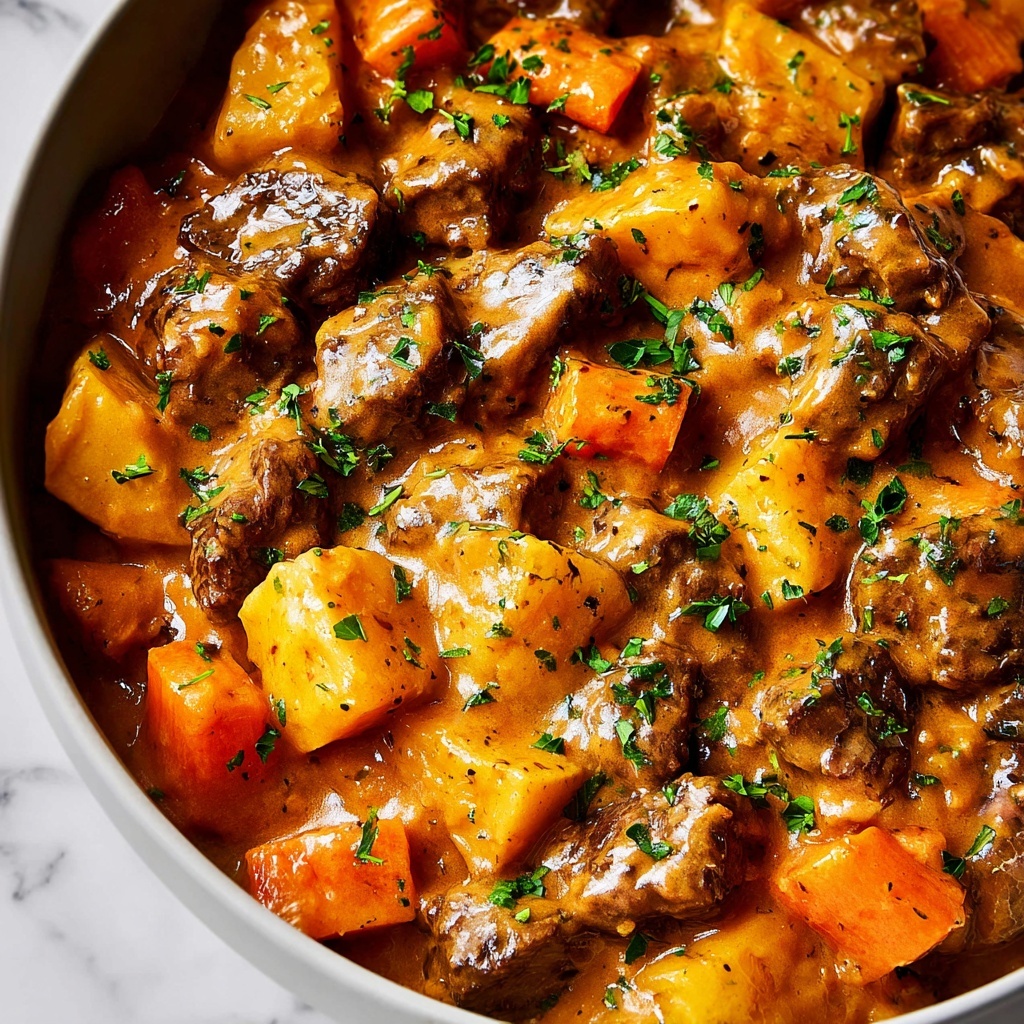 Oven Baked Beef Stew with Vegetables and Creamy Sauce Recipe - Recipe Image