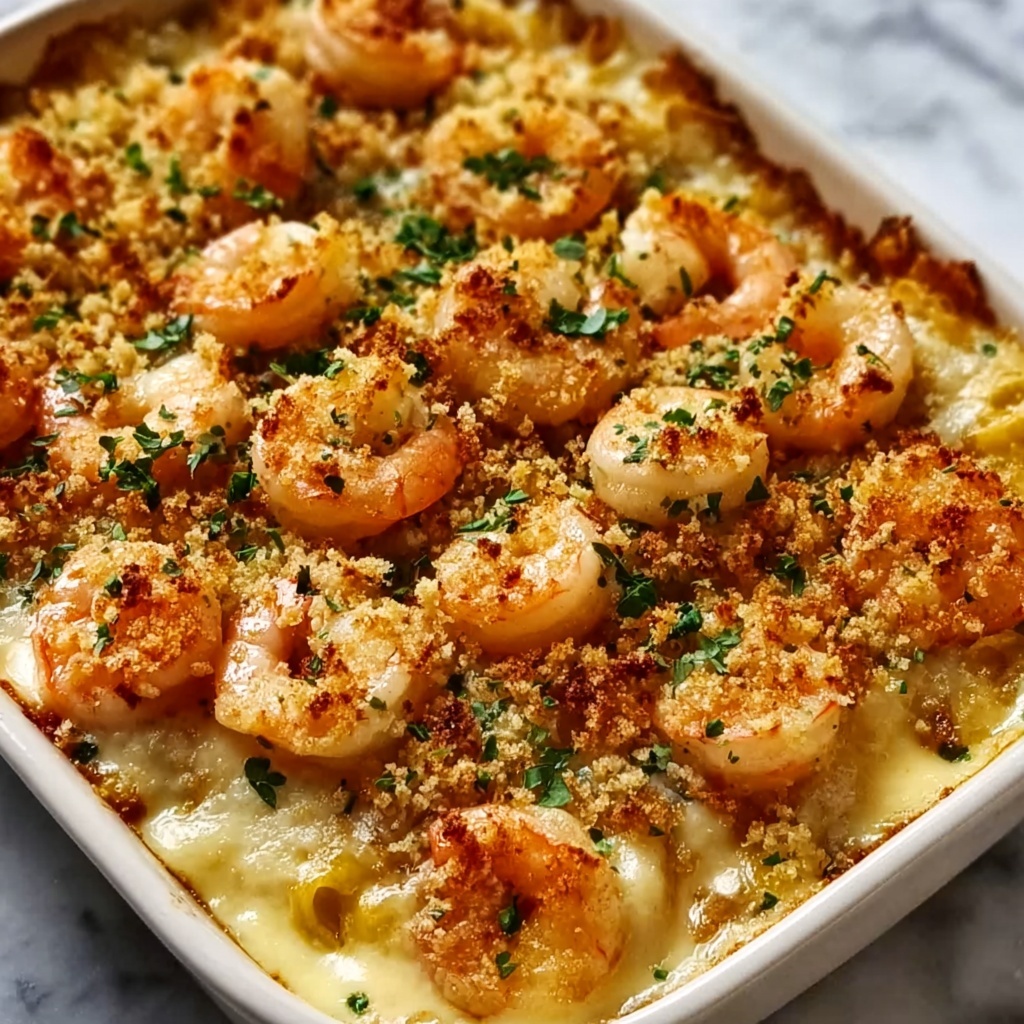 Shrimp Casserole with Cheddar, Parmesan, and Fresh Herbs Recipe - Recipe Image