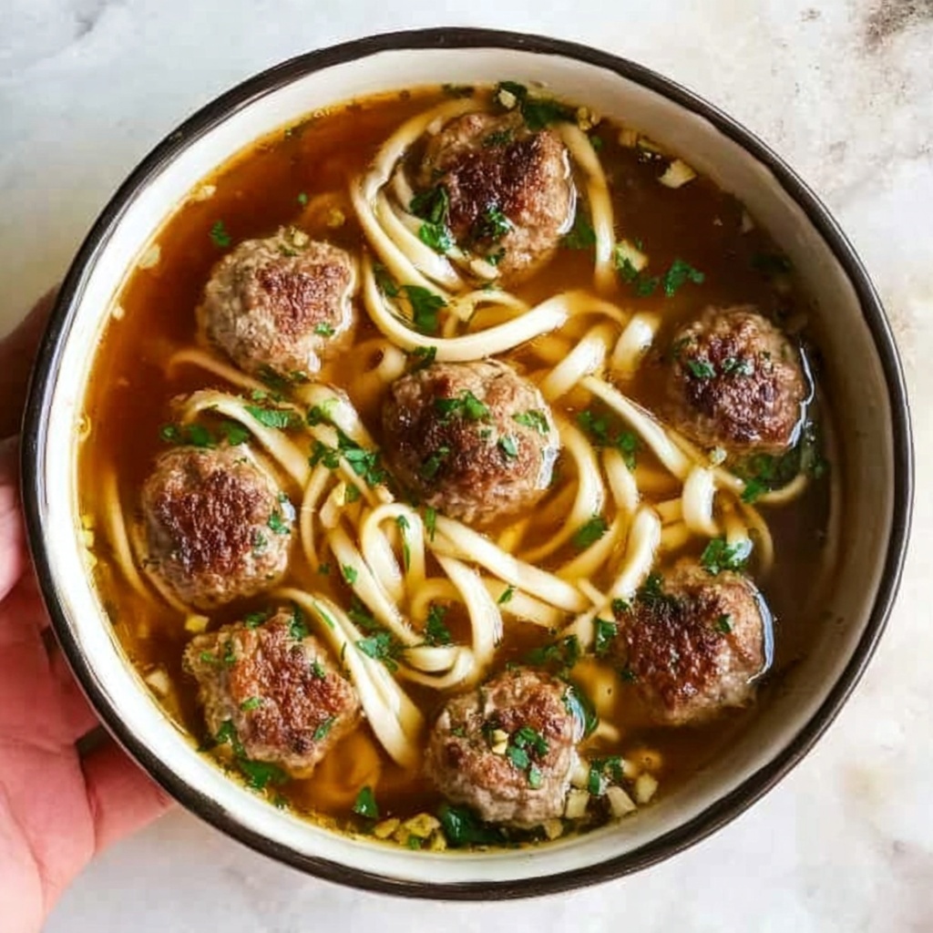 Easy Meatball Soup with Noodles Recipe - Recipe Image