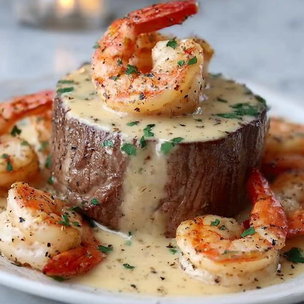 Filet Mignon with Shrimp and Lobster Cream Sauce Recipe - Recipe Image