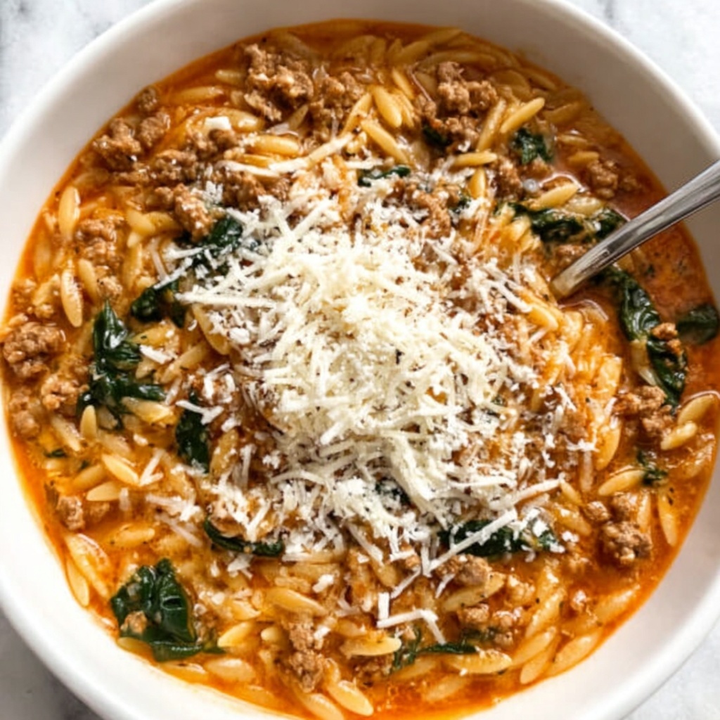 Ground Beef Orzo with Tomato Cream Sauce Recipe - Recipe Image