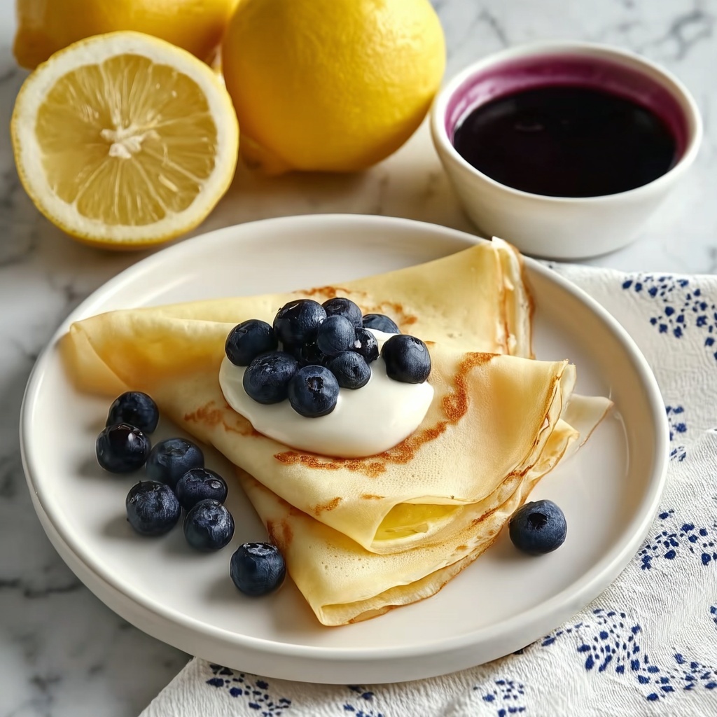 Lemon Blueberry Crepes with Fresh Blueberry Sauce Recipe - Recipe Image